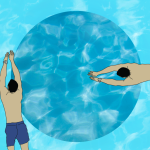 Illustration de deux hommes nageant d'en haut